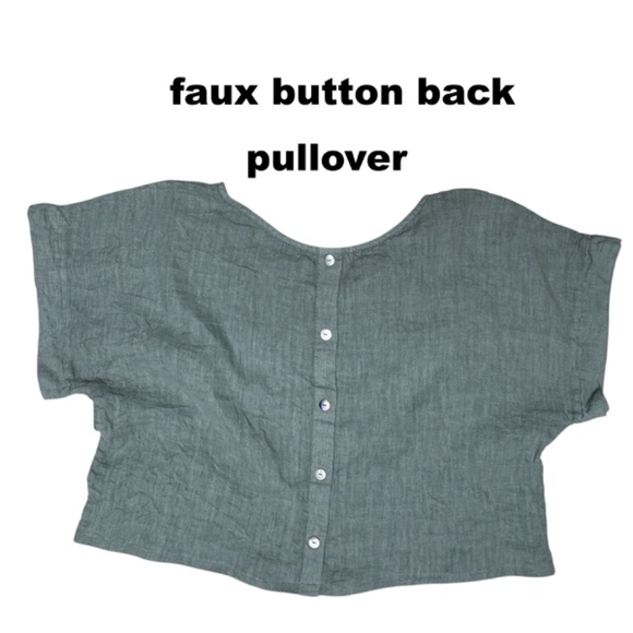 top linen M/L short sleeve cropped Terzo Millennio green - Picture 2 of 7